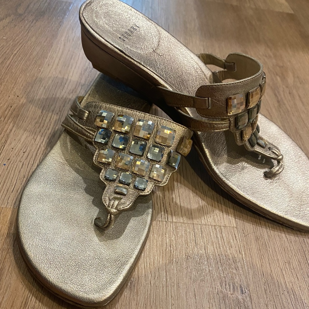Stuart Weitzman slip on crystal wedge sandals